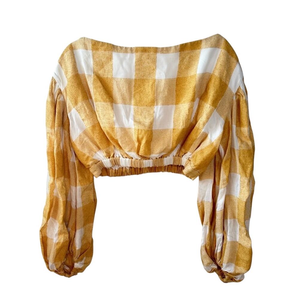 Acler Sutherland Linen Blend Blouse in Canary Yellow Gingham Cottagecore Size 4 - Picture 4 of 8